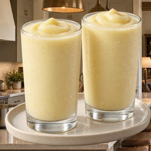 Two frosty salted lemonade smoothies with banana and homemade coconut milk for Full GAPS