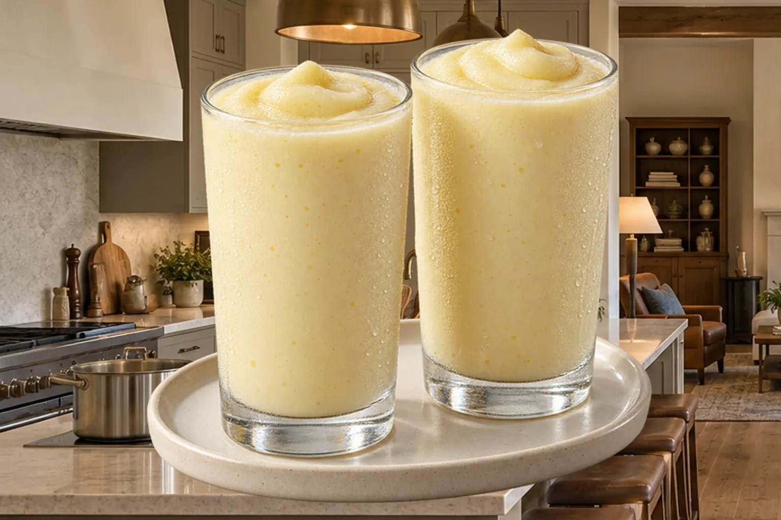 Two frosty salted lemonade smoothies with banana and homemade coconut milk for Full GAPS