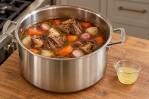 Two tablespoons fresh lemon juice ready to stir into tender seed-free beef stew