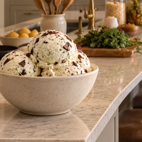 Sour cream mint chocolate chip ice cream made with homemade 24-hour cultured sour cream in the WFLI Photo House