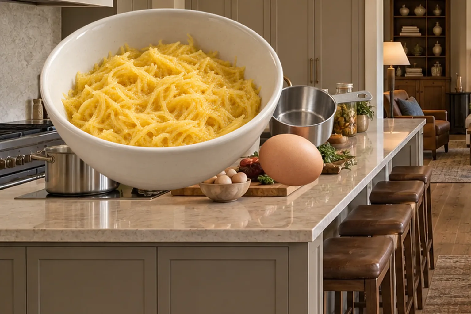 Spaghetti squash and beaten egg mixed before frying the pancake