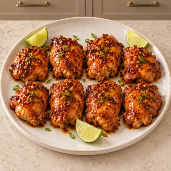 Eight spicy honey lime chicken thighs with glossy Full GAPS glaze in the WFLI kitchen