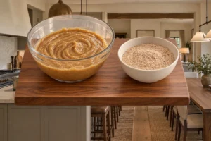 Blended wet ingredients and whisked dry ingredients for Full GAPS sprouted blueberry muffins