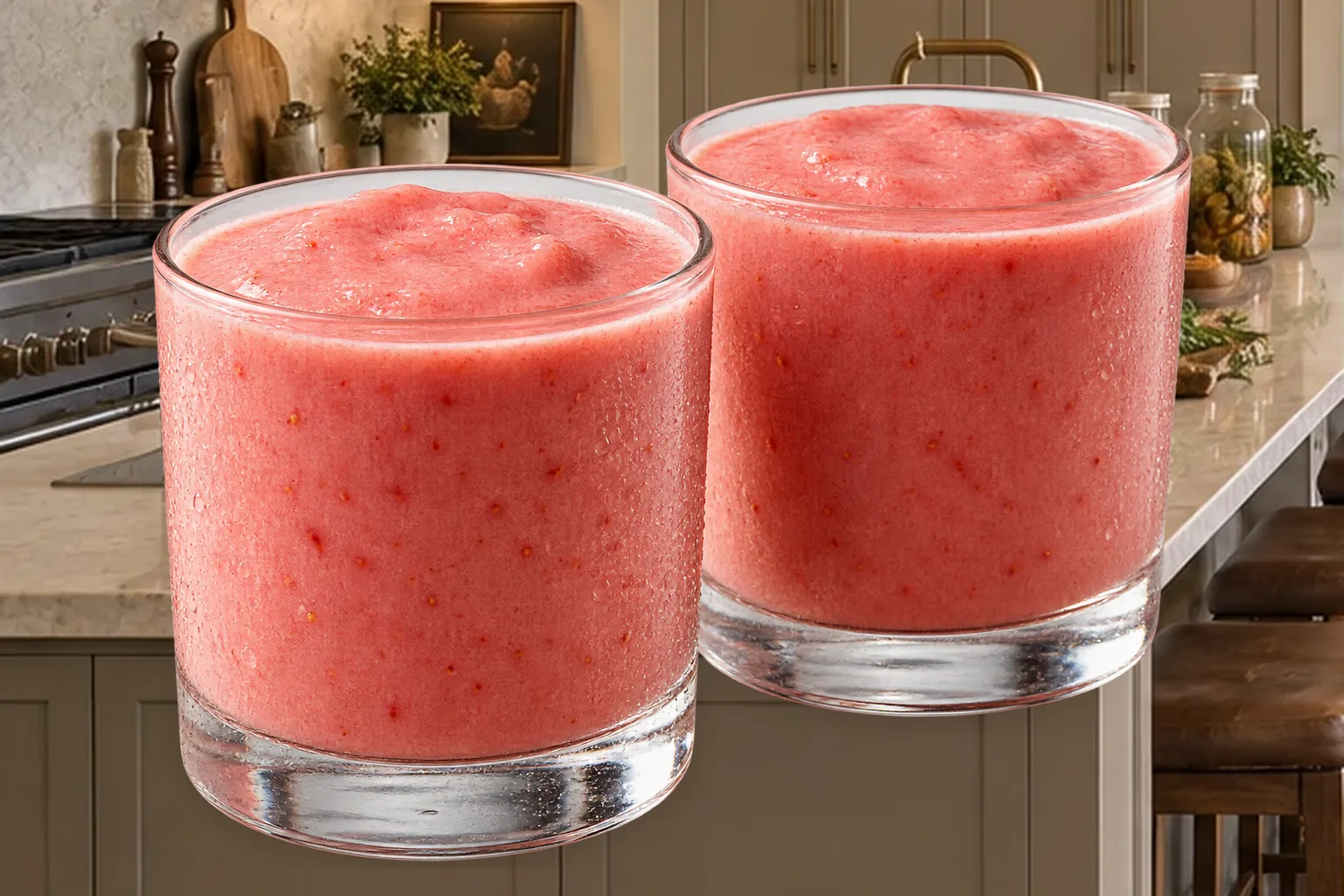 Two thick strawberry lemon smoothies for Full GAPS in clear glasses
