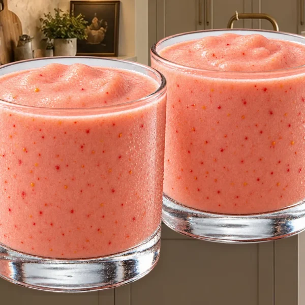 Two strawberry orange banana smoothies for Full GAPS in clear glasses