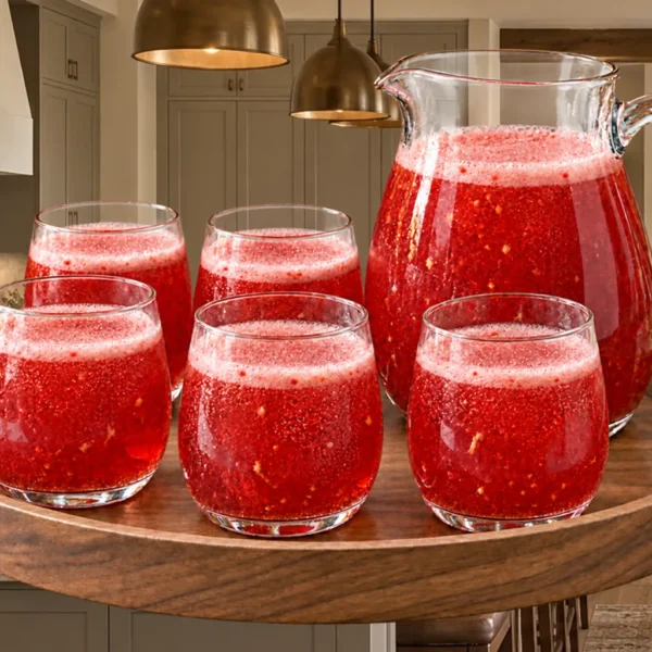 Strawberry Pomegranate Mocktail for Full GAPS served in five clear glasses