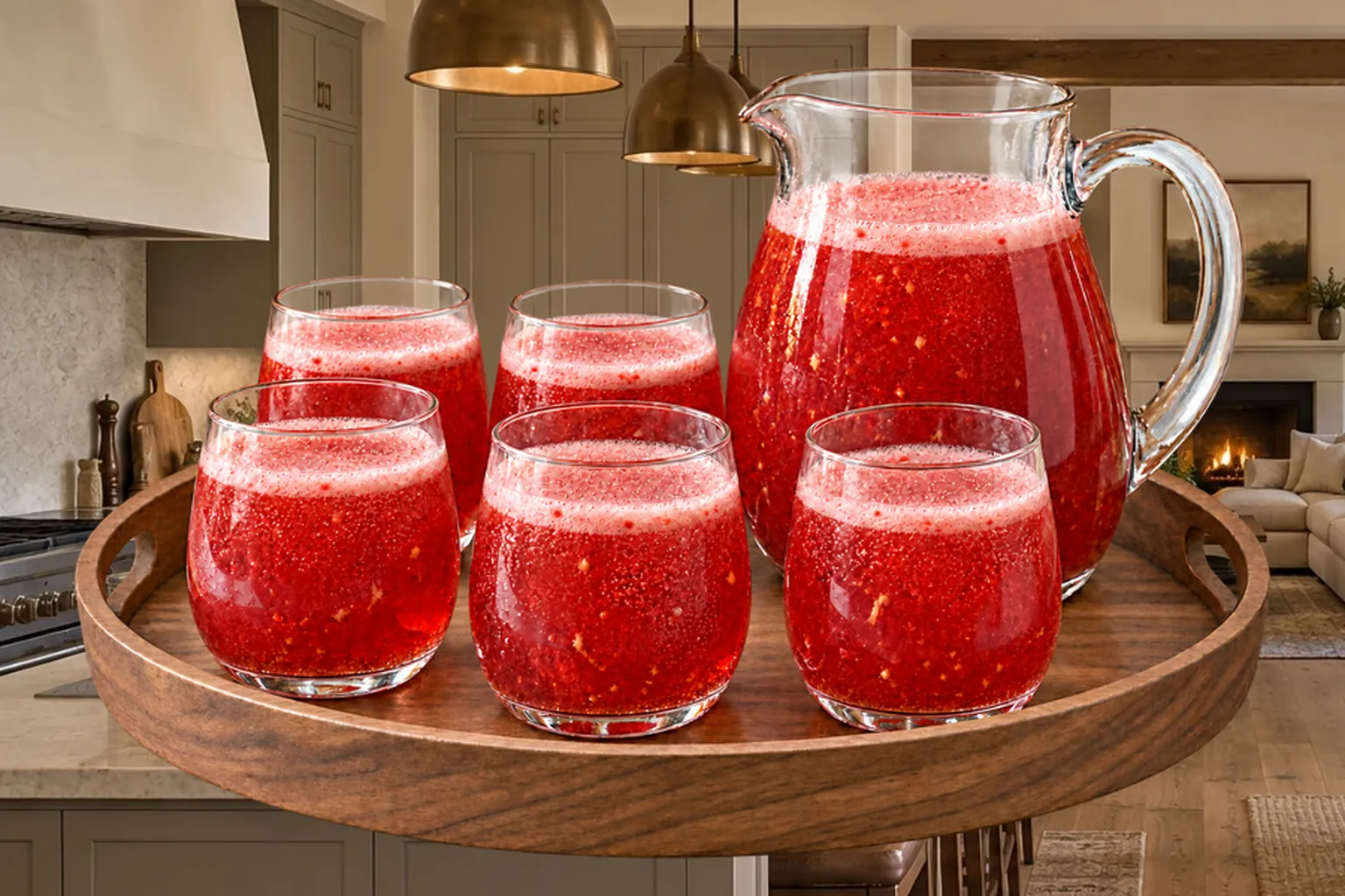 Strawberry Pomegranate Mocktail for Full GAPS served in five clear glasses