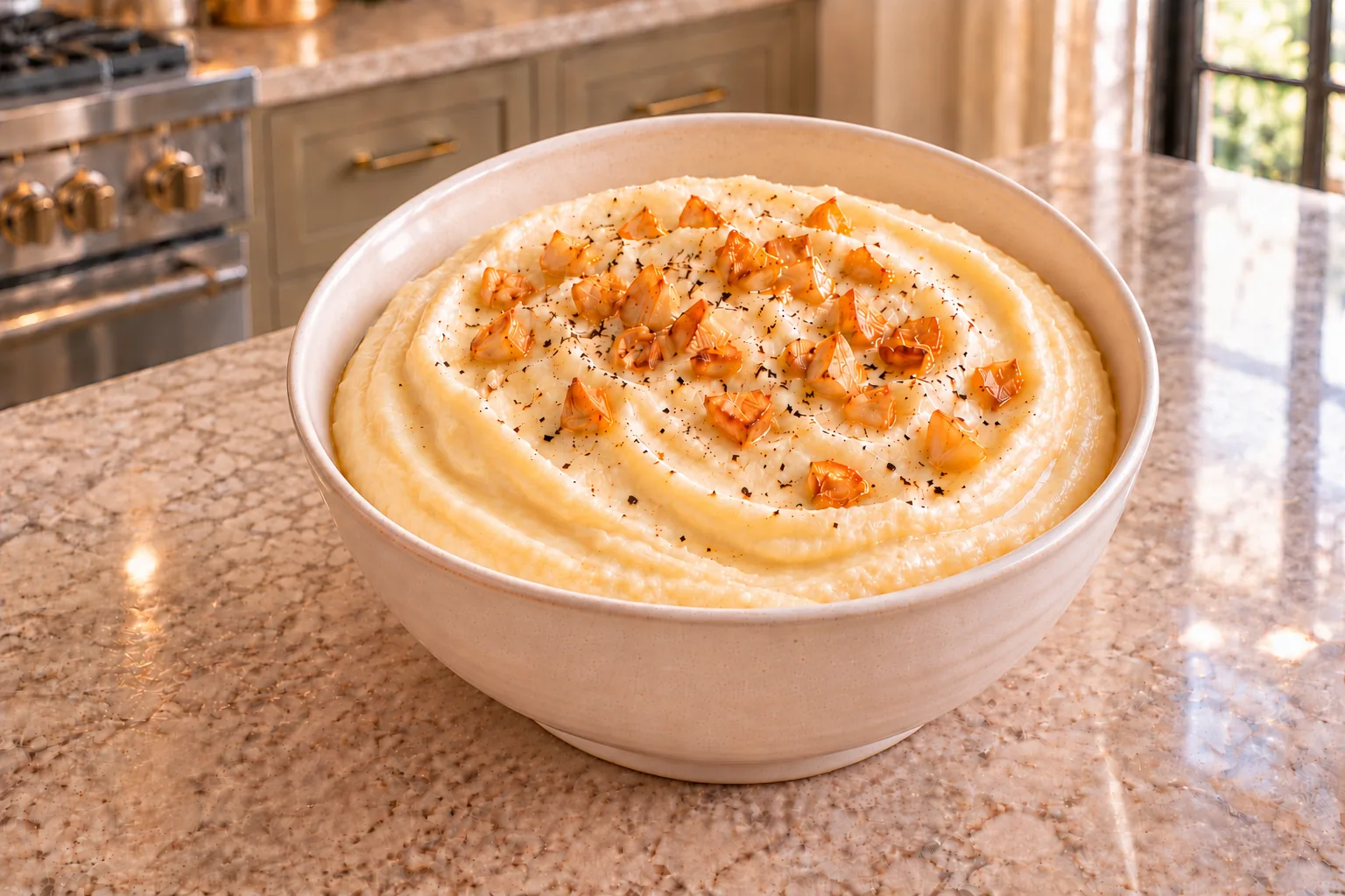 Smooth toasted garlic cauliflower whip for Full GAPS in the WFLI kitchen