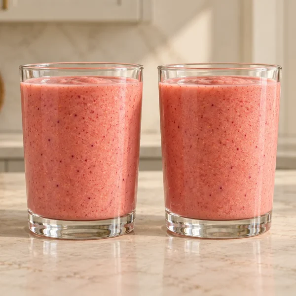 Two glasses of Full GAPS pineapple strawberry ginger smoothie