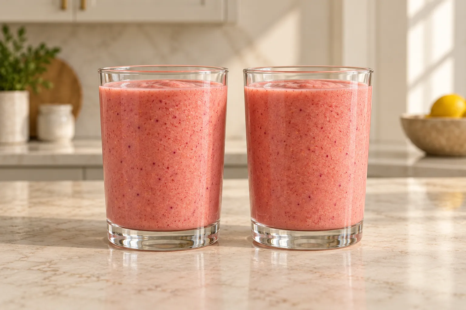 Two glasses of Full GAPS pineapple strawberry ginger smoothie