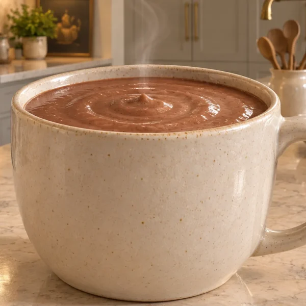 Warm chocolate cauliflower smoothie for Later Full GAPS in a cream ceramic mug