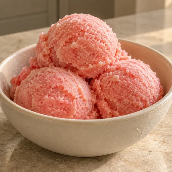 Three scoops of watermelon coconut milk sherbet for Full GAPS