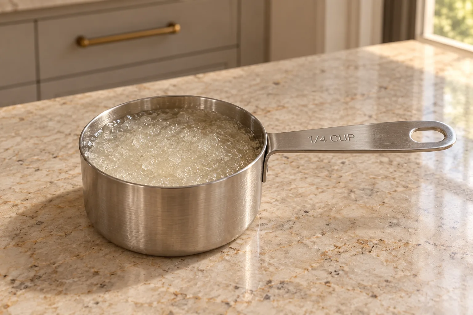 One teaspoon gelatin blooming in one-quarter cup filtered water