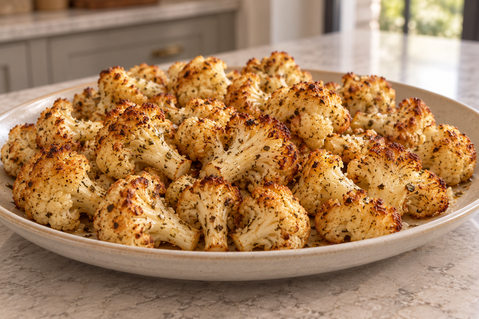 A generous platter of herb-roasted cauliflower with crisp browned spots for Full GAPS