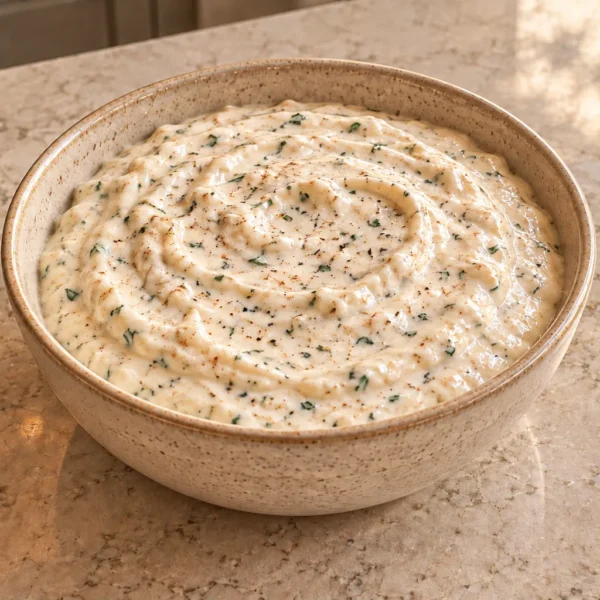 Homemade yogurt ranch dip for Full GAPS with dried parsley and fine pepper flecks