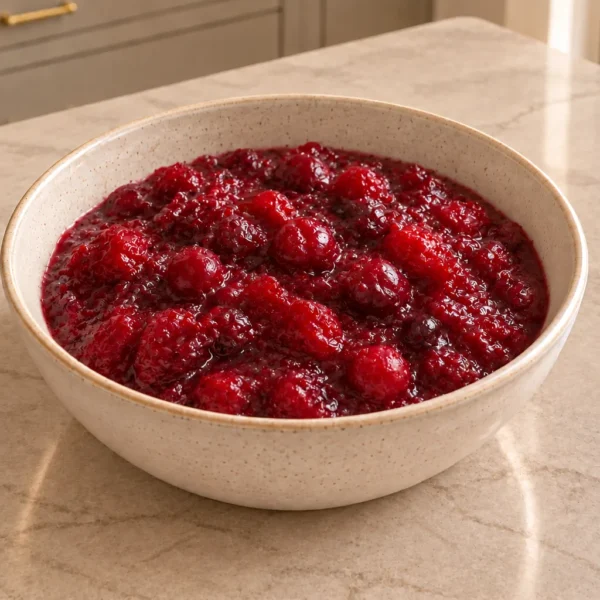 Honey-sweetened cranberry sauce for Full GAPS with soft burst berry pieces