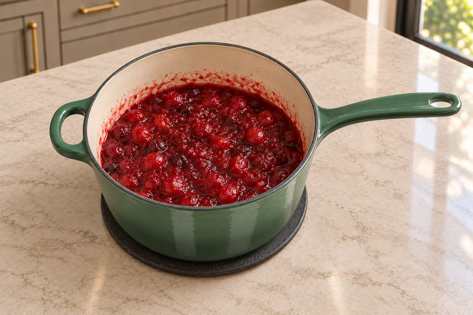 Full GAPS cranberry sauce thickening with honey and softened berry pieces