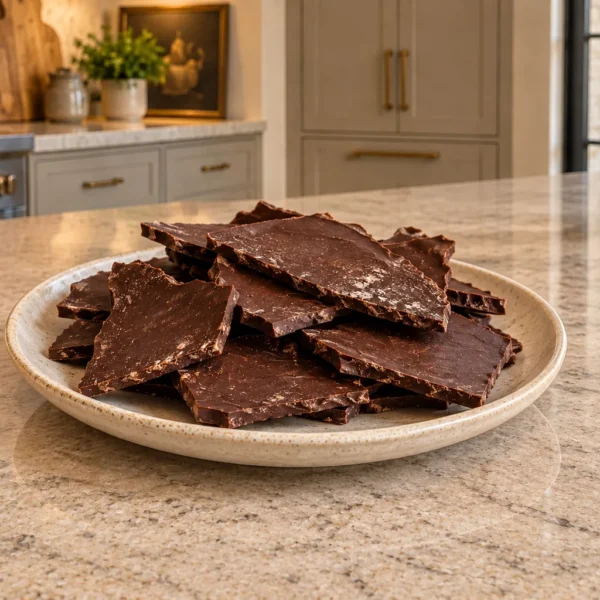 Equal-parts honey chocolate bark for Later Full GAPS on a cream plate