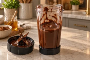 Smooth equal-parts honey chocolate coating the exact Ninja BN801 single-serve cup and blade