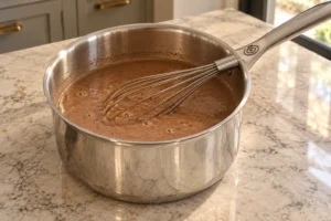 Cool egg, cocoa, coconut milk and coffee mixture for Later Full GAPS with a coated whisk before heating