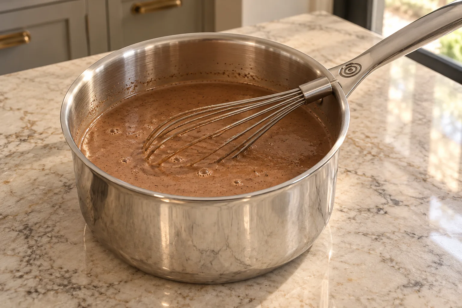 Cool egg, cocoa, coconut milk and coffee mixture for Later Full GAPS with a coated whisk before heating