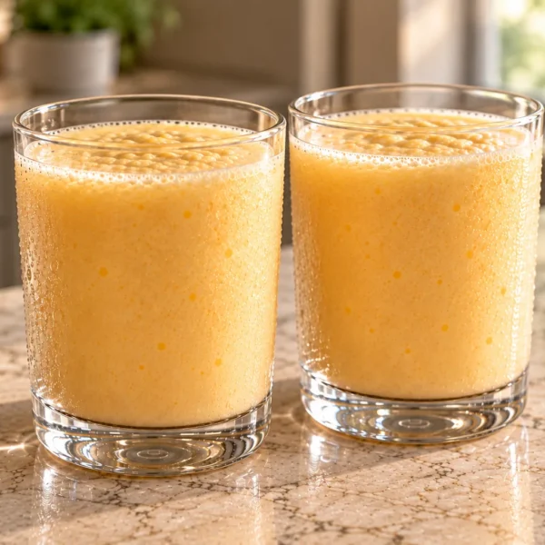 Two close glasses of orange coconut milk smoothie for Full GAPS in the WFLI kitchen
