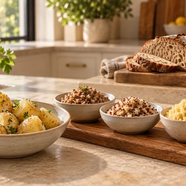 New potatoes and fermented gluten-free grains shown before homemade sourdough in the post-GAPS sequence.