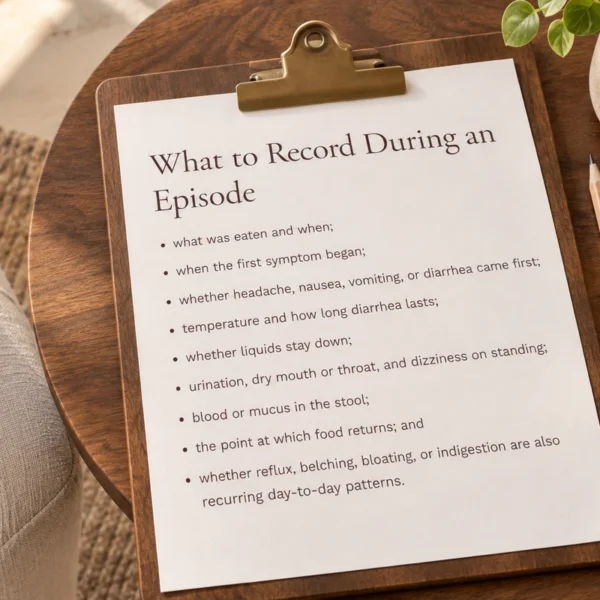 Nine recording prompts from the article printed on a walnut clipboard beside a linen chair.