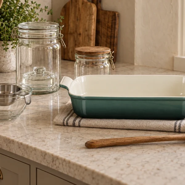 Stage 2 casserole dish, egg separator, glass fermentation jars and wooden spoon in the WFLI kitchen.