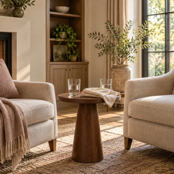 Two chairs arranged for a private donor conversation with water, muslin, and a discreet milk tote.