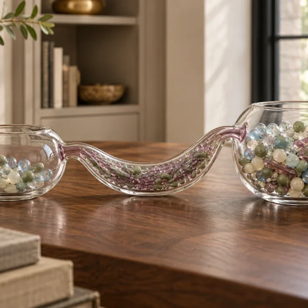 A warm glass passage model representing vaginal flora, birth, and a baby’s microbiome in the WFLI home.