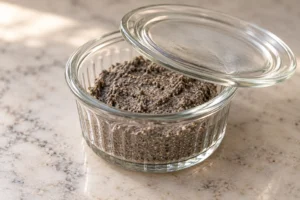 Coarse chia flour mixed with sour cream and loosely covered to ferment