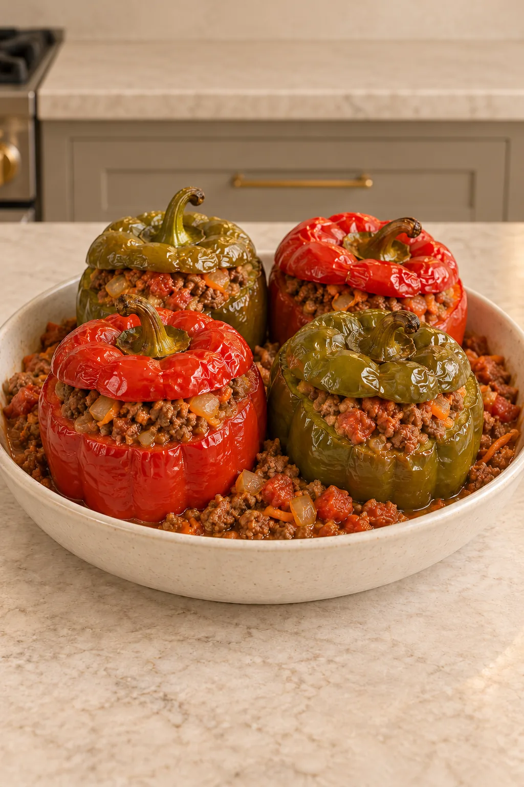 Four slow-cooker beef-stuffed bell peppers for Full GAPS