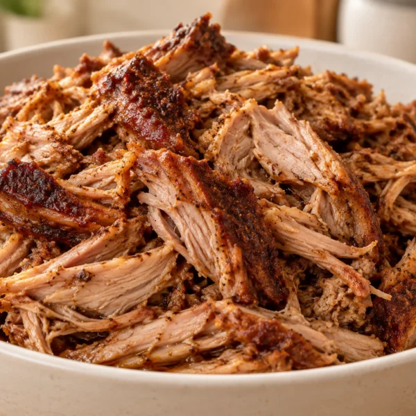 Spice-rub crock pot pork shoulder shredded into moist pulled pork