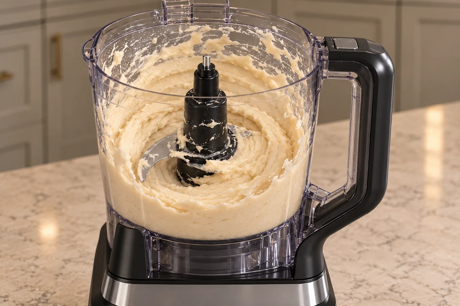 Prepared white navy beans blended completely smooth in the exact Ninja BN801 processor bowl
