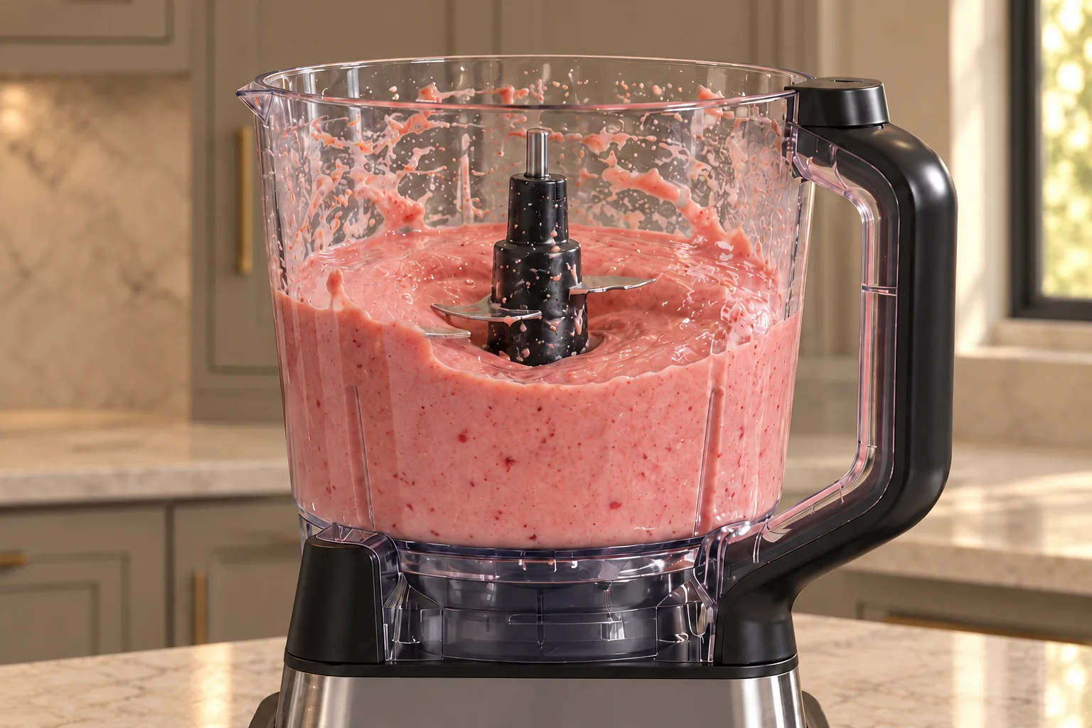 Strawberry banana white navy bean ice cream base in the exact Ninja BN801 processor bowl