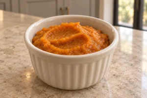 Half cup of smooth cooked pumpkin puree for Full GAPS coconut eggnog before blending