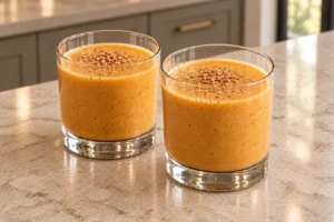 Two small glasses of thick pumpkin coconut eggnog for Full GAPS with freshly grated nutmeg
