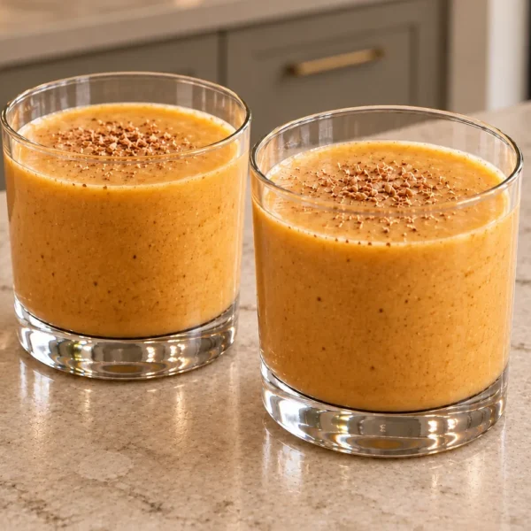 Two small glasses of thick pumpkin coconut eggnog for Full GAPS with freshly grated nutmeg