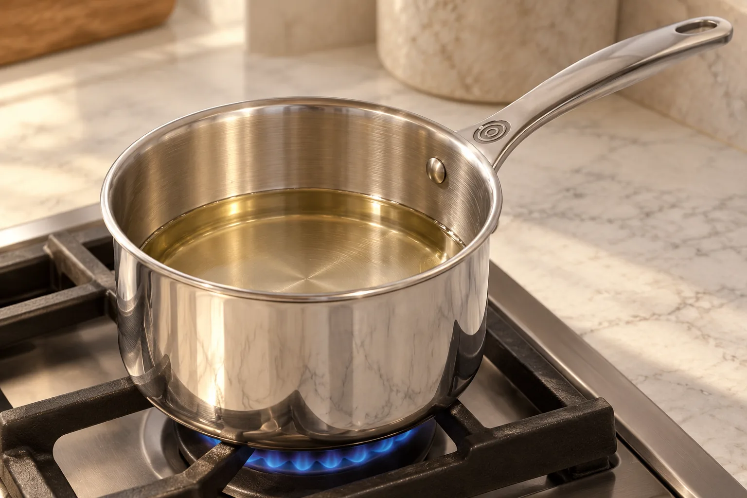 Coconut oil just melted over low heat in a Le Creuset saucepan for Full GAPS freezer shell