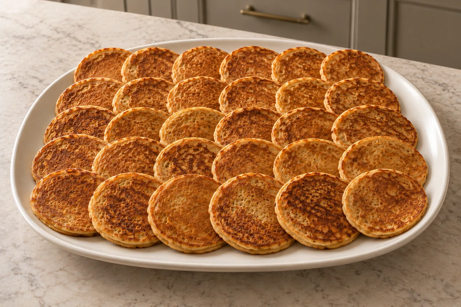 Thirty winter squash peanut butter pancakes for Full GAPS on a warm white platter